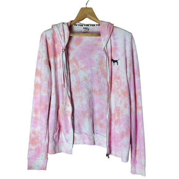 Victoria's Secret Pink Tie Dye Black Dog Hoodie Size Large - Picture 3 of 8